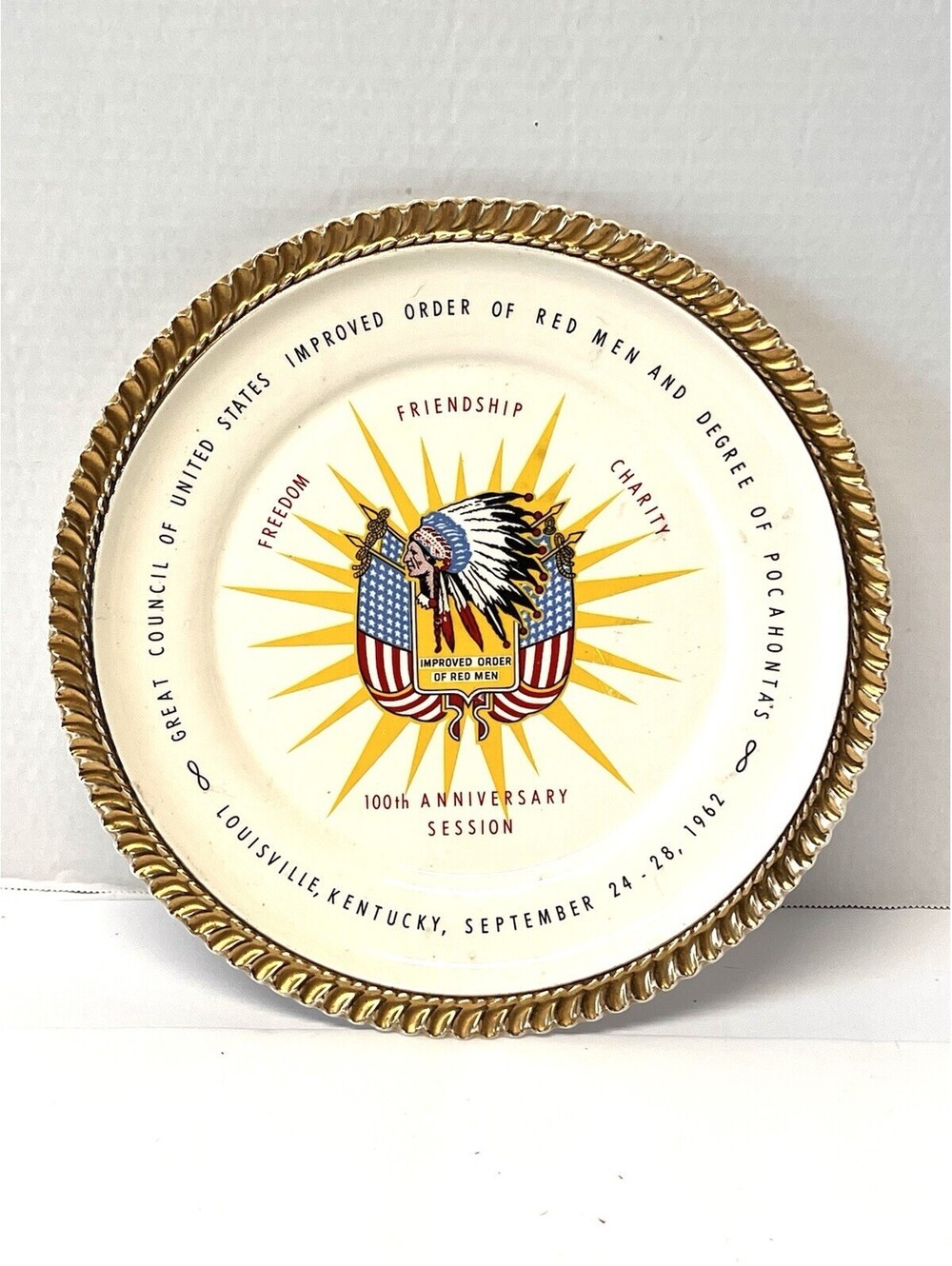 Great Council US Improved order of Red Men & DOP 100th Anniversary Plate 1962